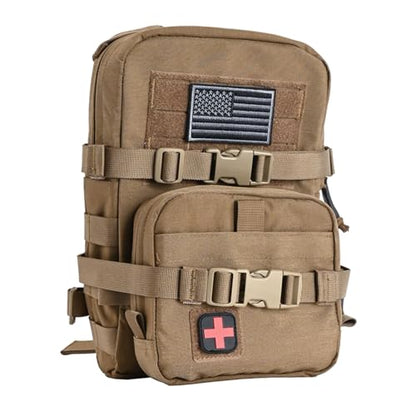 MOLLE Hydration Pack for Plate Carrier,Compact Water Bladder Carrier for Tactical Vest Backpack,Mini 1.5L-2L Hydration Backpack with IFAK Pouch - color: Coyote Brown
