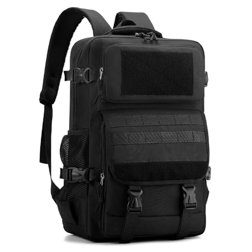 Waterproof Tactical Backpack for Men, 25L Padded Military Work Backpack with Molle System & Multipockets, Army 3 Days Assault Pack Rucksack Tactical Gear for Outdoor Working, Black - color: Black