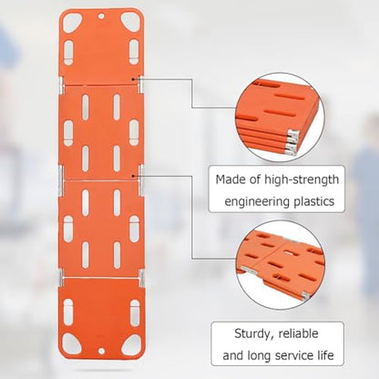 Foldable Spine Board Stretcher Backboard,Four-Fold Engineering Plastic Board for Long-Term Care,Water Floating Stretcher,Portable Transport Rescue Stretcher