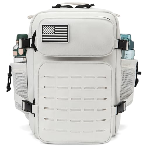 QT&QY 25L/45L Military Tactical Backpack For Men Molle Daypack 3 Day Bug Out Bag Hiking Rucksack With Bottle Holder - color: 25l White
