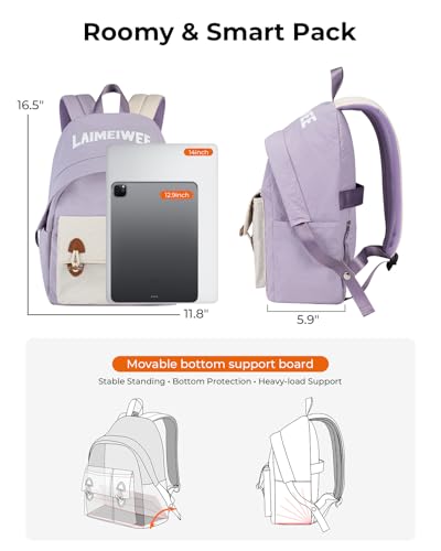 Lightweight Travel Backpack for Women, School Backpack for Teen Girls & Boys, Water-repellent Taslon Fabric, Stylish Casual Daypack for College Everyday Use, Fits 14" Laptop, Purple & Beige - color: Purple & Beige
