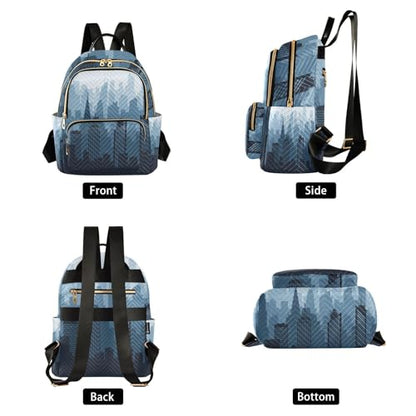 STAYTOP Mini Backpack for Women, City Night Skyline Small Backpack Purse Lightweight Daypack 14L - size: 11.41x6.1x14.17 In