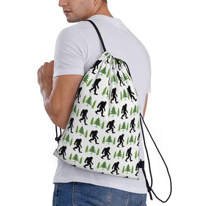 Gianlaima Sasquatch Black Bigfoot Art Funny Drawstring Bags Backpack Bag Sport Gym Sack String Bag Yoga Dance Travel Bag For Men Women - color: Black46