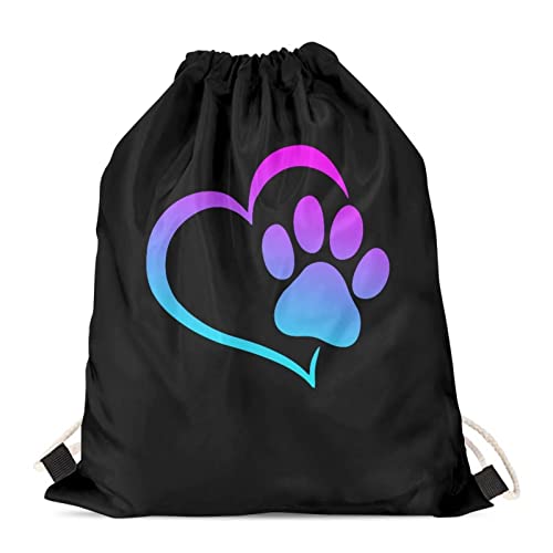 Upetstory Dog Paw Print Drawstring Bag Gym Sackpack Sports String Backpack Gym Cinch Bags School Bookbag Lightweight Casual Daypack for Travel Holiday Hiking Camping Beach - color: Dog Paw Print