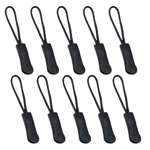 Fbshicung 10 Pcs Zipper Pull Replacemen Tab Heavy Duty Zipper Extender Cord for Bag Suitcase Jacket Luggage (Black) - color: Black