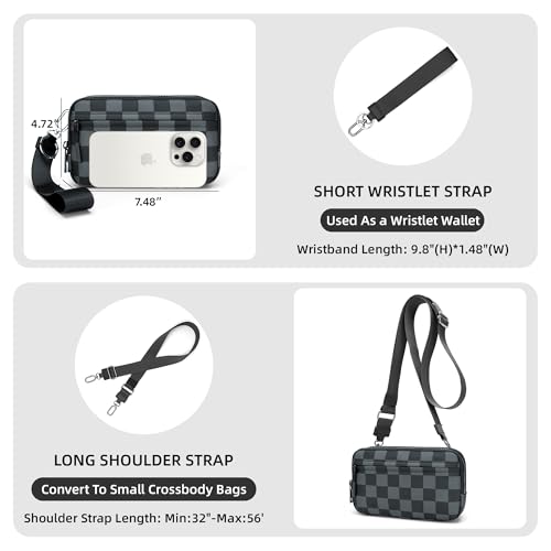 FODOKO Wristlet wallets for women Nylon Quilted Wallet with 4 Zippers,Travel Credit Card,Holder Cell Phone Organizer - color: Gray Black