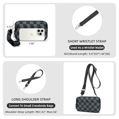 FODOKO Wristlet wallets for women Nylon Quilted Wallet with 4 Zippers,Travel Credit Card,Holder Cell Phone Organizer - color: Gray Black