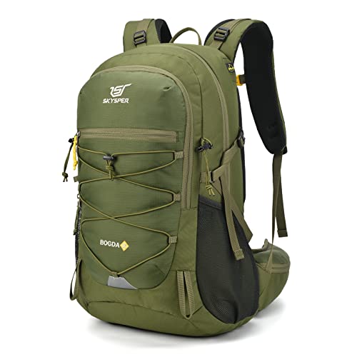 SKYSPER Hiking Backpack for Men Women, 35L Lightweight Travel Daypack, Outdoor Camping Back Pack with Multiple Compartments, Durable for Weekend Getaway - color: Army-green