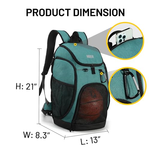 MIER Gym Backpack 40L Basketball Backpack with Ball Compartment & Shoes Storage Multi-Functional Sports Soccer Bag Large Equipment Back Pack Volleyball Backpacks for Men Women - color: Light Green