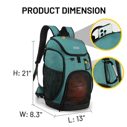 MIER Gym Backpack 40L Basketball Backpack with Ball Compartment & Shoes Storage Multi-Functional Sports Soccer Bag Large Equipment Back Pack Volleyball Backpacks for Men Women - color: Light Green