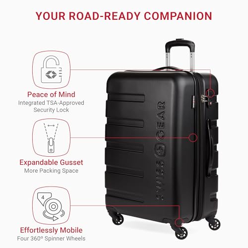 SwissGear 7366 Signature Hardside Expandable Luggage with Spinner Wheels, TSA Lock, Black, Checked-Medium 23-Inch - color: Black, size: Checked-Medium 23-Inch