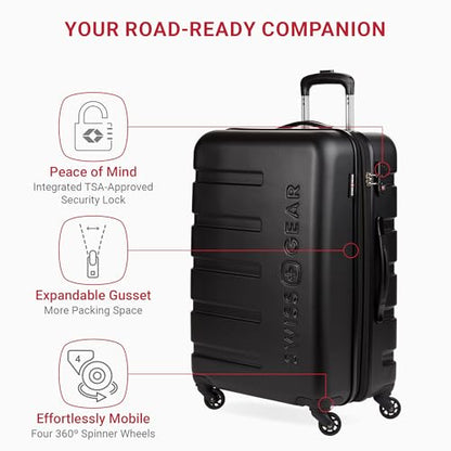 SwissGear 7366 Signature Hardside Expandable Luggage with Spinner Wheels, TSA Lock, Black, Checked-Medium 23-Inch - color: Black, size: Checked-Medium 23-Inch