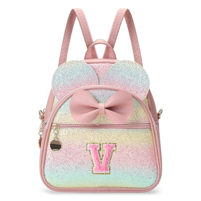 Birthday Gift for 2 3 4 5 6 7 8 9 10 Year old Girls Personalized Initial Mini Backpack Purse for Toddler Kids-Shine-V - color: Shine, style: V