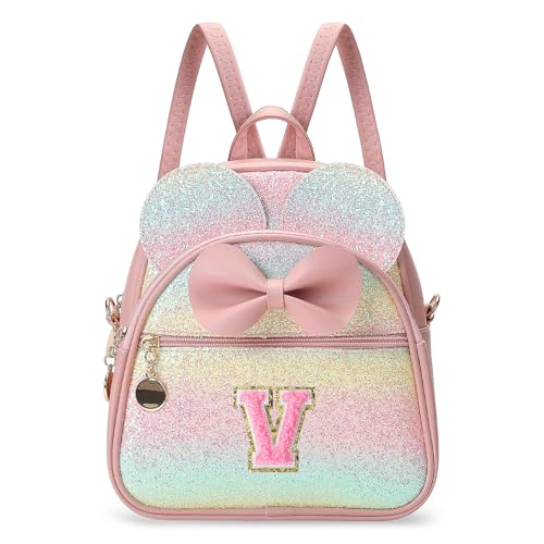 Birthday Gift for 2 3 4 5 6 7 8 9 10 Year old Girls Personalized Initial Mini Backpack Purse for Toddler Kids-Shine-V - color: Shine, style: V