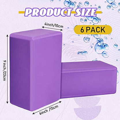Wettarn 6 Pack Yoga Blocks 9 x 6 x 4 Inch EVA Foam Lightweight Non Slip Yoga Props for Pilates Stretching Meditation