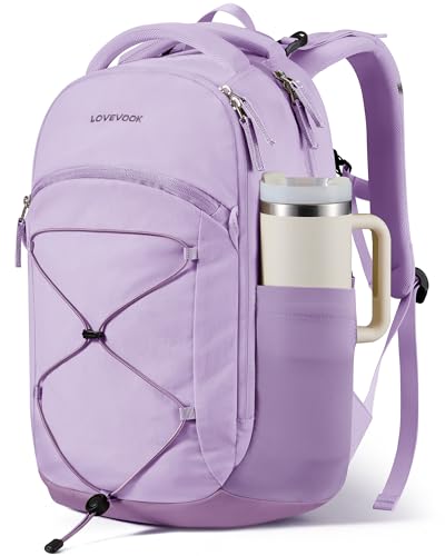 LOVEVOOK Everyday Laptop Backpack for Women & Men With Tumbler Holder,15.6 Inch Classic Travel Work College Teacher Carry on Backpack Purse,Waterproof Computer laptop Bag Hiking Backpack,Light Purple - color: Light Purple - Dark Purple - Purple, size: 15.