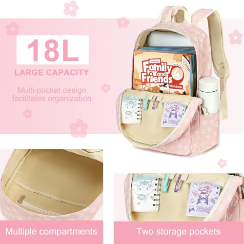LEDAOU School Backpack for Teen Girls Elementary Middle School Bookbag Kids Backpacks Women Laptop Backpack Travel Daypack - color: Little Flower Pink