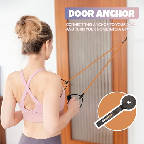 RitFit Single Resistance Exercise Band with Comfortable Handles - Ideal for Physical Therapy, Strength Training, Muscle Toning - Foam Padding Door Anchor and Starter Guide Included - size: 20-25lbs