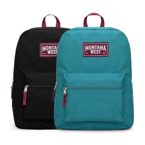 Montana West Backpack for Women Men 2 PCS Lightweight College Bookbags Casual Daypack Backpacks for Commute & Travel - color: Black & Turquoise