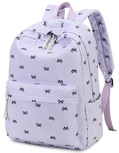 LEDAOU School Backpack for Teen Girls Elementary Middle School Bookbag Kids Backpacks Women Laptop Backpack Travel Daypack - color: Purple Bow