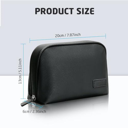 Luxury Travel Organizer Bag for Tech, Cables, Cords, Accessories, Carry Case, Premium Solid Pattern Multi Space Pockets, Water-Shock-Dust-Proof, Hard Shell Storage Bag with Compartments, Black