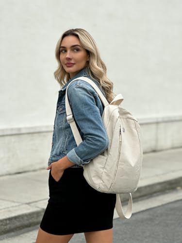 Nylon Backpack for Women Men, Waterproof Travel Backpack Purse Casual Daypack, Gym School Backpack for Daily Cycling (Beige) - color: Beige