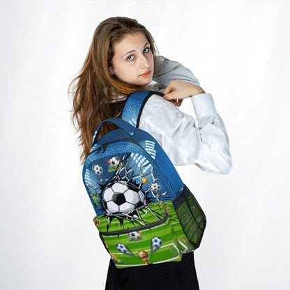 Kids Backpack for Boys Soccer School Bag - 17 Inch Durable Elementary Middle School Sports Themed Bookbag with Adjustable Padded Straps - color: Green