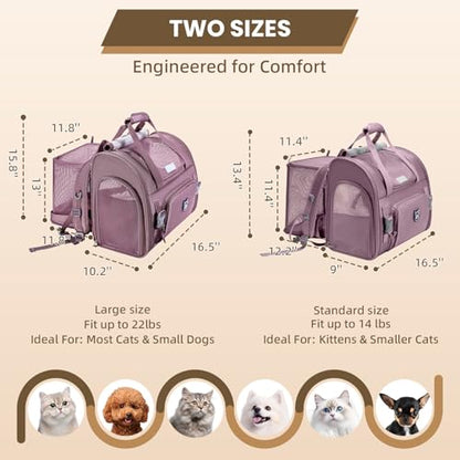 Lollimeow Expandable Large Cat Carrier Backpack, Supports up to 22 lbs - color: Plum, size: 16.5"L x 10.2"W x 15.8"H