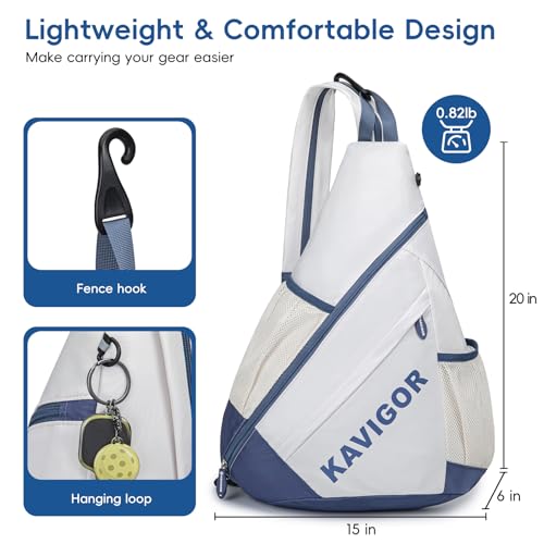 KAVIGOR Pickleball Sling Bag, Convertible Ultra-Light Backpack with Skin-Soft Fabric & Wet/Dry Pocket, Fits 4 Paddles + Gear - color: Mist White