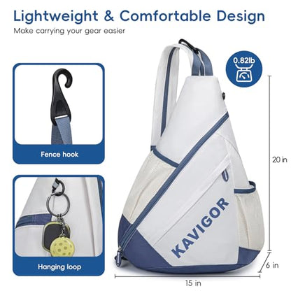 KAVIGOR Pickleball Sling Bag, Convertible Ultra-Light Backpack with Skin-Soft Fabric & Wet/Dry Pocket, Fits 4 Paddles + Gear - color: Mist White