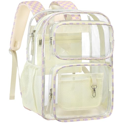PACKISM Clear Backpack for School - 17 Inch Check Patterned Bookbag, Beige - color: Pattern-checkerboard Beige
