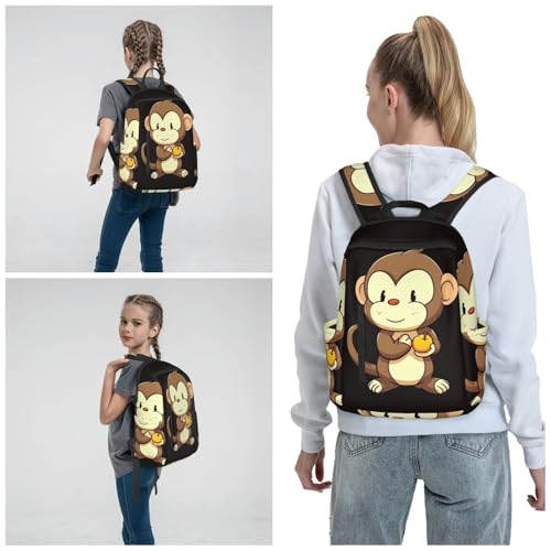 Cartoon monkey holding fruit Travel Backpack for Men & Women 14 inch Laptop Backpack Waterproof Work Back Pack - color: Cartoon Monkey Holding Fruit