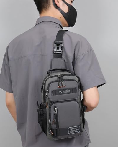 O-TBOST Crossbody Sling Backpack Sling Bag for Men Travel Hiking Chest Bag Daypack (Grey) - color: Grey