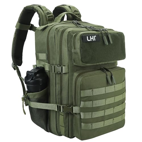 LHI Military Tactical Backpack for Men and Women 45L Army 3 Days Assault Pack Bag Large Rucksack with Molle System - Green - color: 3.2 Green