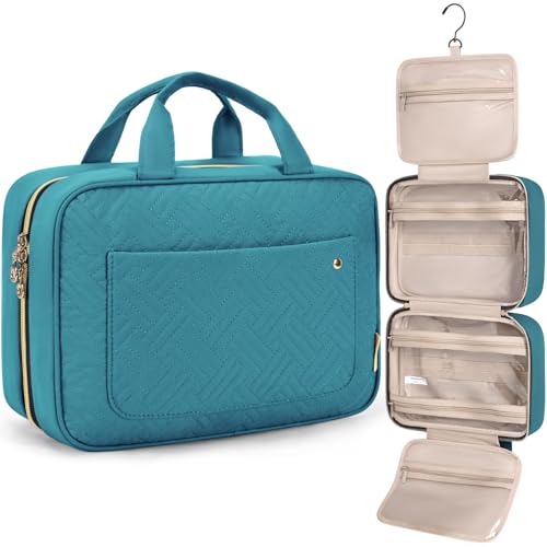 BAGSMART Toiletry Bag Travel Bag with Hanging Hook, Water-resistant Makeup Cosmetic Bag Travel Organizer for Accessories, Shampoo, Full Sized Container, Toiletries，Large-Teal - color: Teal, size: Large