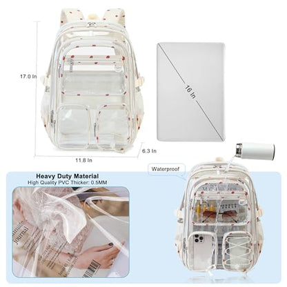 Hidds Clear Backpack for Girls Women Transparent Heavy Duty Bookbag Kids See Through Bag College Backpacks School (Beige Strawberry) - color: Beige Strawberry