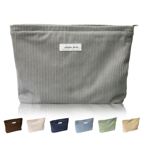 Wudygirl Cosmetic Bags for Women,Large Capacity Travel Makeup Bag,Cute Corduroy Makeup Bag Organizer Handbags Purses Zipper Pouch(Dark Gray) - color: Dark Gray