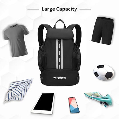 Soccer Backpack Multifunctional Sport Gym Bags with Dry-wet Separate & Shoe Compartment for Basketball Volleyball - color: Upgraded Black