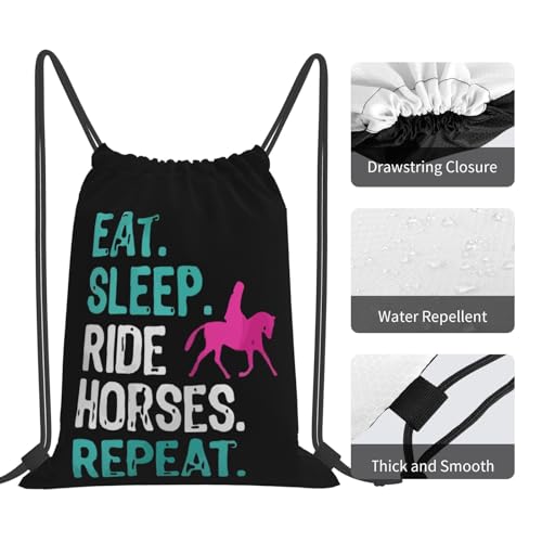 Eat Sleep Ride Horses Repeat Unisex Drawstring Backpack Bag Sport Gym Travel Swim Sackpack - color: Eat Sleep Ride Horses Repeat