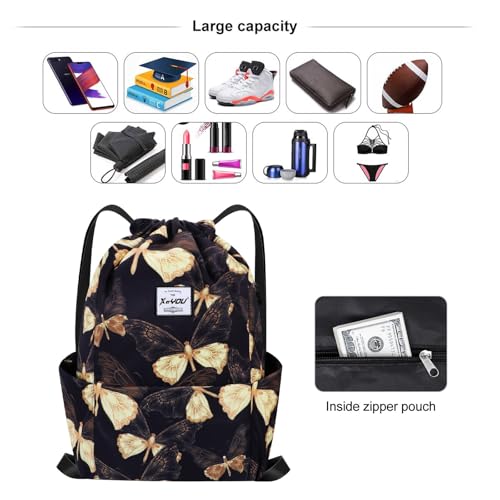 XEYOU Drawstring Sports Backpack Lightweight Gym Yoga Sackpack Shoulder Rucksack Casual Outdoor Daypack for Women and Men | Lightweight - color: Butterfly