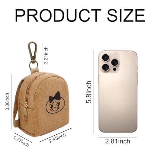 AIBFRID 4Pcs Mini Backpack Keychain,Cute Cosmetic Bag for Women,PU Leather Makeup Bag Key Pocket Lipstick Bag Card Holder Data Cable Organizer Zipper Pouch (Brown Kraft Paper) - color: Brown Kraft Paper