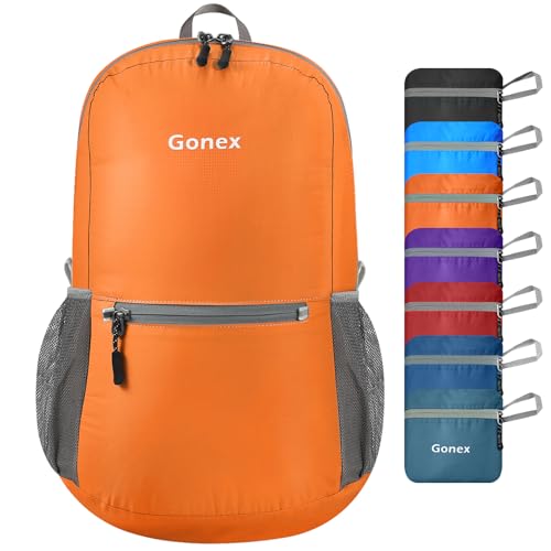 Gonex Ultra Lightweight Packable Backpack Daypack Handy Foldable Camping Outdoor Travel Cycling Backpacking - color: Orange