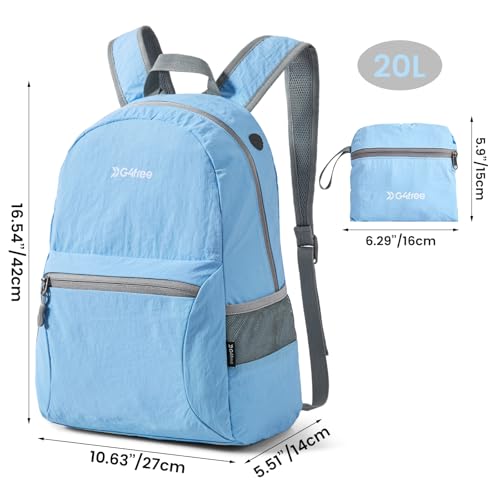 G4Free 20L Lightweight Packable Backpack Travel Hiking Daypack Foldable Backpack for Men Women(Light Blue) - color: Light Blue