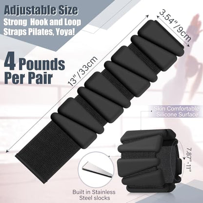 Vinsot Pilates 2Lbs Each(Set of 4) Wrist Ankle Weights for Women, Wearable Arm Leg, Adjustable Weighted Wristbands Arm Leg Weights Suitable for Walking Swimming Running Yoga Gym - color: Black