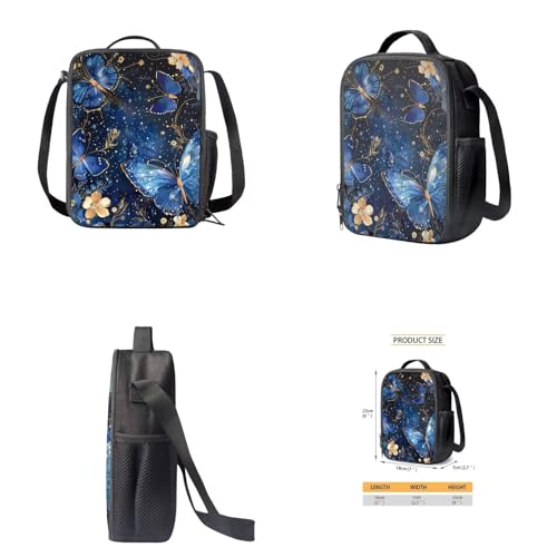 Blue Butterfly 17 Inch Backpack Set with Lunch Bag, Pencil Case, Water Bottle Holder for Girls, Children, School Supplies - color: Blue Butterfly