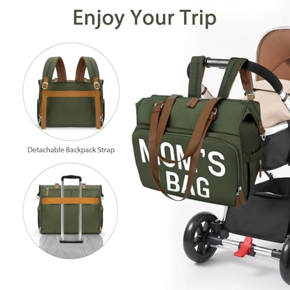 Mom‘s Diaper Bag 4 in 1 Diaper Baby Tote, Hospital Bag for Labor & Delivery, Large Waterproof Baby Travel Weekender with 3 Insulated Pockets,Olive Green - color: Olive Green M