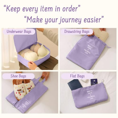 9 Set Packing Cubes for Travel Essentials - Lightweight Carry-On Luggage Organizer Bags with Shoe, Clothes & Laundry Bags for Airplane, Family & Business Travel, Light purple - color: Light purple