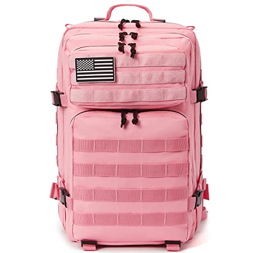QT&QY 45L Military Tactical Backpacks Molle Army Assault Pack 3 Day Bug Out Bag Hiking Treeking Rucksack… - color: 3.3 Pink