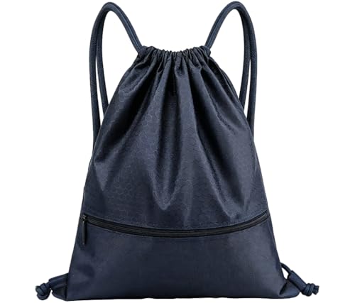 Sports Drawstring Backpack for Men, Waterproof Swim Gym Bag with Shoes Compartment for Women, Lightweight Pull String Sport Bag for Swim, Soccer, Navy&Medium - color: Navy, size: Medium