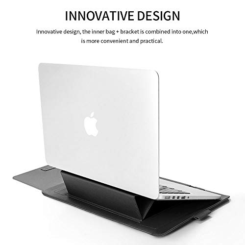 Laptop Sleeve 11-12" Case with Stand Compatible with Microsoft Surface Laptop 5/4/3/2 13.5", MacBook Air/Pro 13.3", PU Leather Sleeve for 15-16" Laptop Computers - Black - color: Black, size: 11-12 Inch